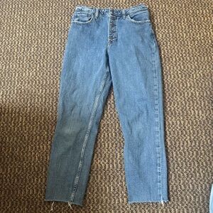 Abercrombie & Fitch High-Rise Button-Fly Straight Jeans - Light Blue